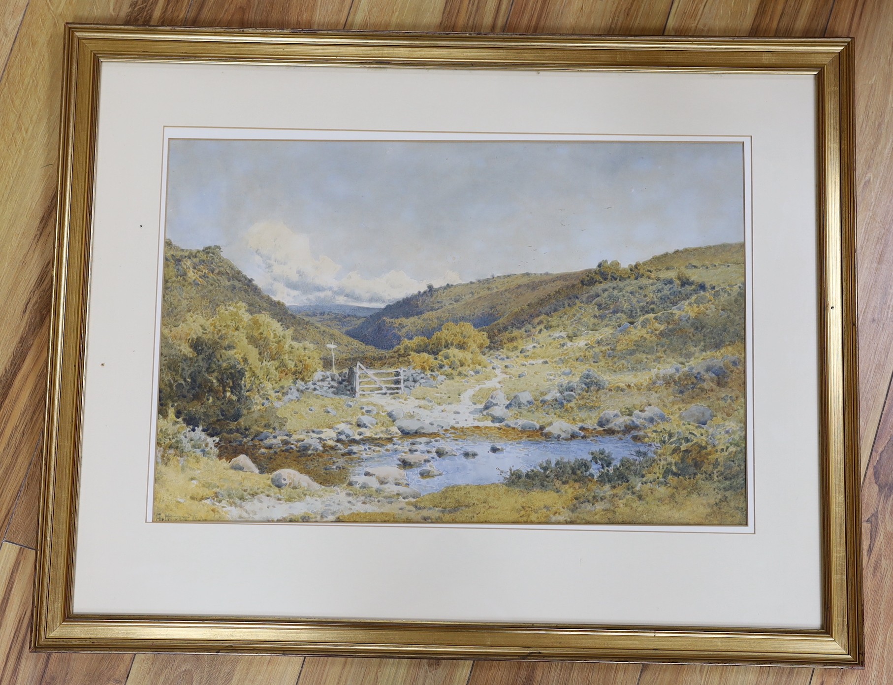 Arthur Suker (1857-1902), Bilstone Cleave, Dartmoor, watercolour, signed, 38 x 58cm